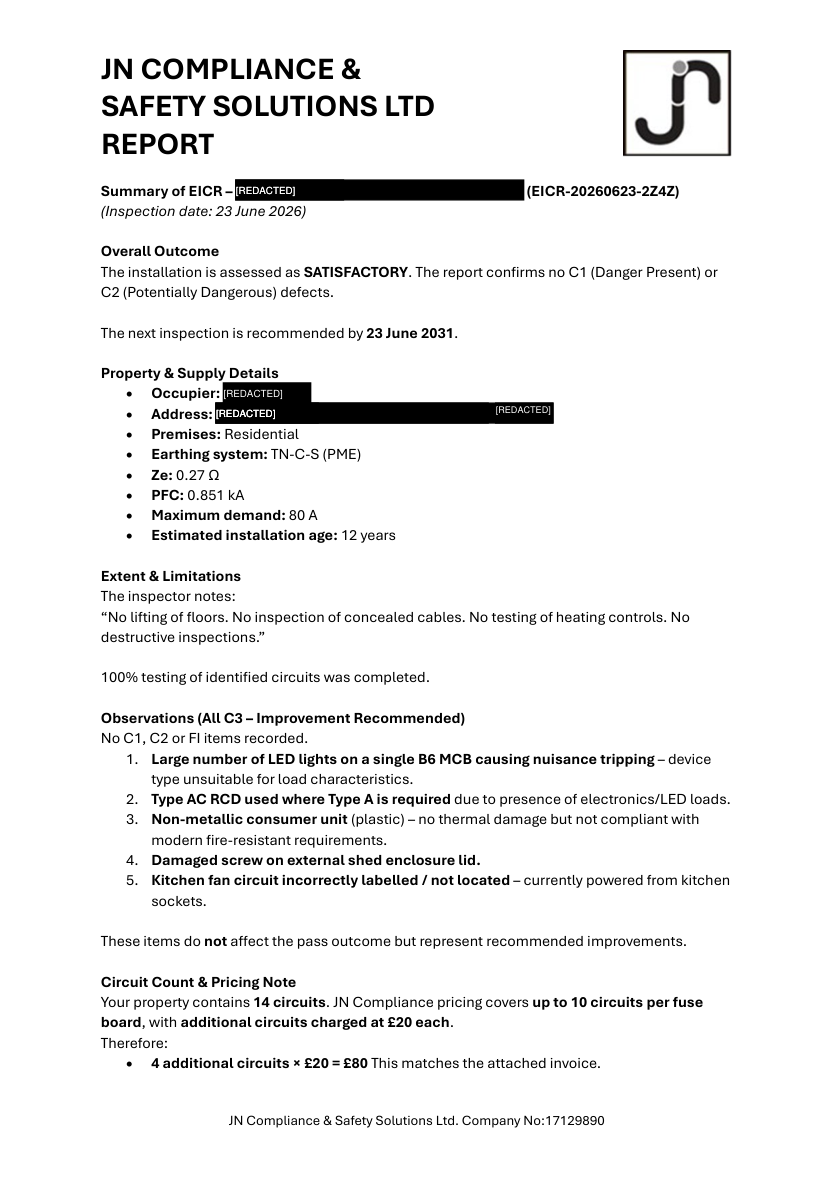 EICR — JN summary report preview