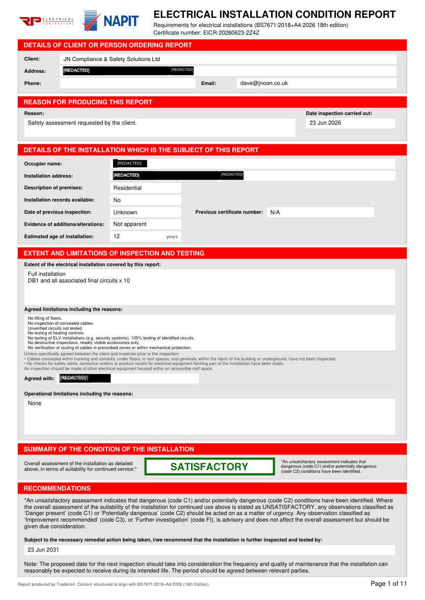 EICR — full electrical certificate preview